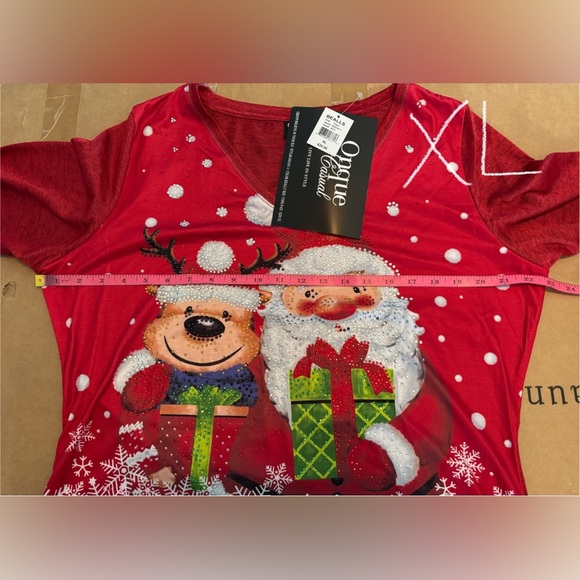 Onque Casual Santa and Reindeer Christmas Top w/ Sparkling Embellishments - Picture 15 of 15
